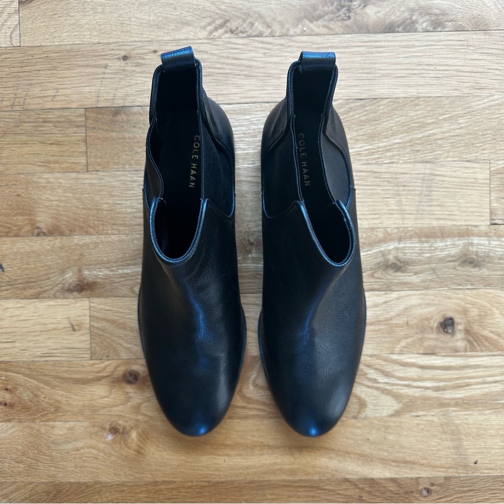 Cole Haan Black Leather Ankle Booties with Elastic Panels